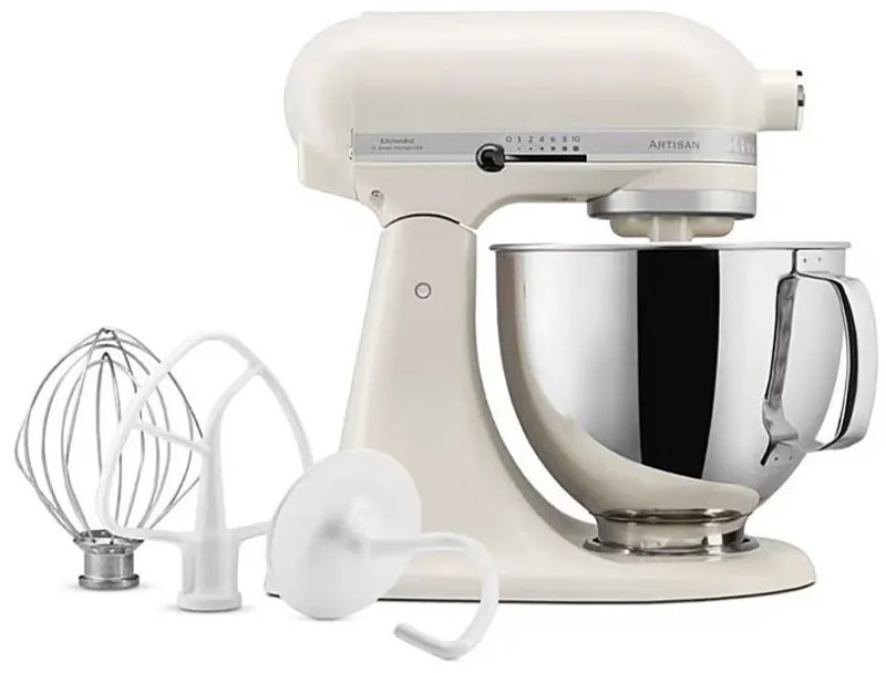 Mixer planetar KitchenAid Artisan Monochrome White 5KSM156CXEPL, 300W, 4.7L, Acționare directa, 10 viteze, Cap inclinat, Bol ceramic, Crem