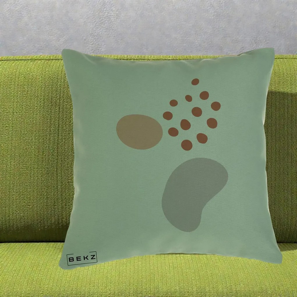 Perna Decorativa Abstract Forme Organice Pastel, 40x40 cm, Verde, Husa Detasabila, Perna Inclusa, BEKZ®