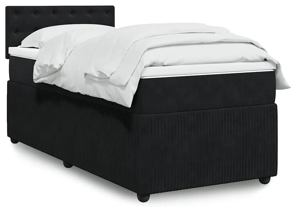 vidaXL Pat box spring cu saltea, negru, 80x200 cm, catifea