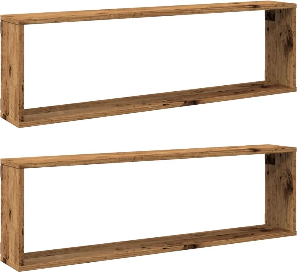 vidaXL Rafturi de perete cub, 2 buc., lemn vechi, 100x15x30 cm, lemn