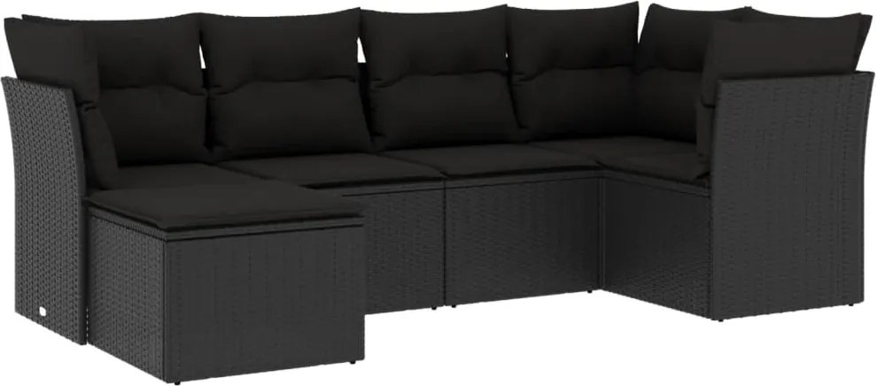 vidaXL Set mobilier de grădină cu perne, 6 piese, negru, poliratan