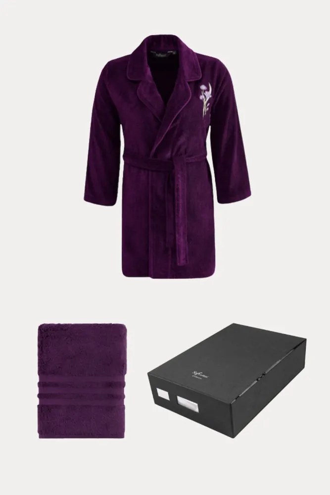 Halat scurt de damă LILLY în cutie cadou + prosop XL + prosop 50x100cm + box Violet