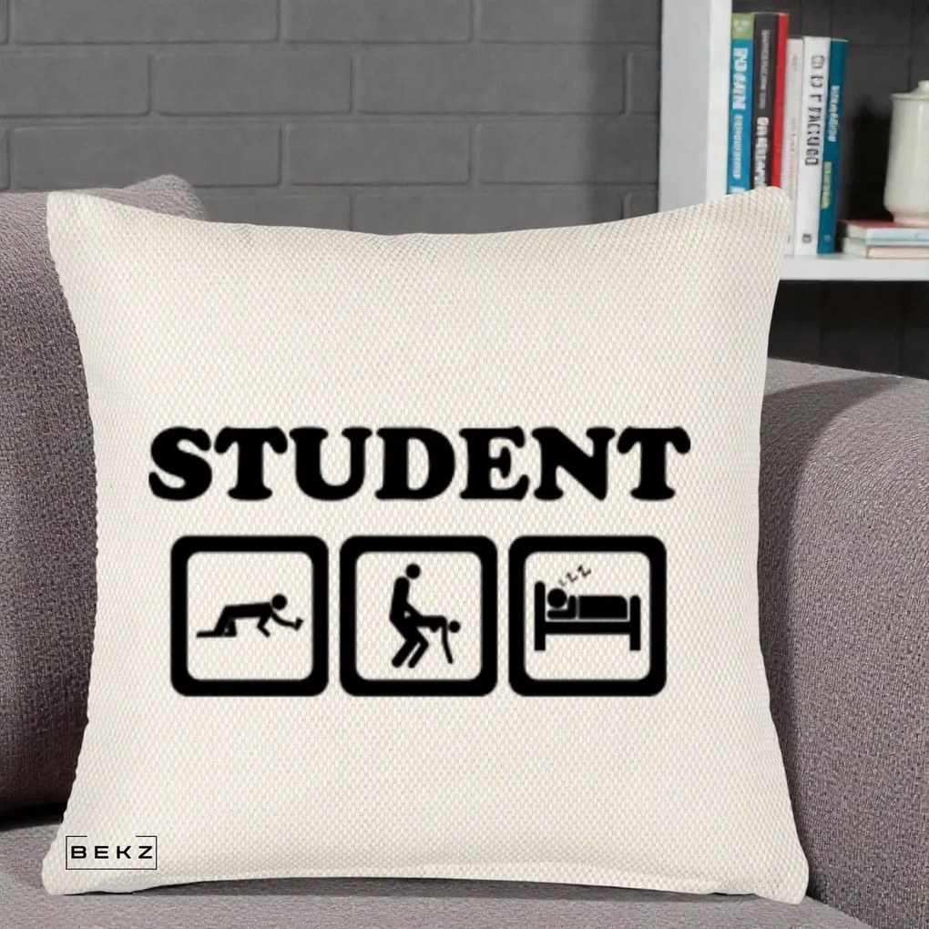 Perna Decorativa Student Life, 40x40 cm, Crem Reliefat, Husa Detasabila, Perna Inclusa, BEKZ®