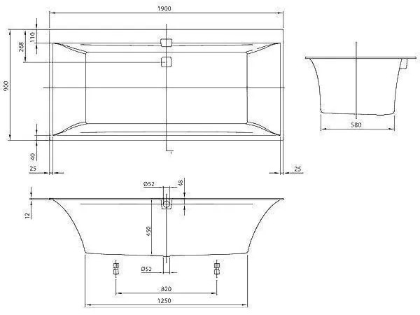 Cada dreptunghiulara Villeroy & Boch, Squaro Edge, pentru inzidire, 190 x 90 cm, alb alpin