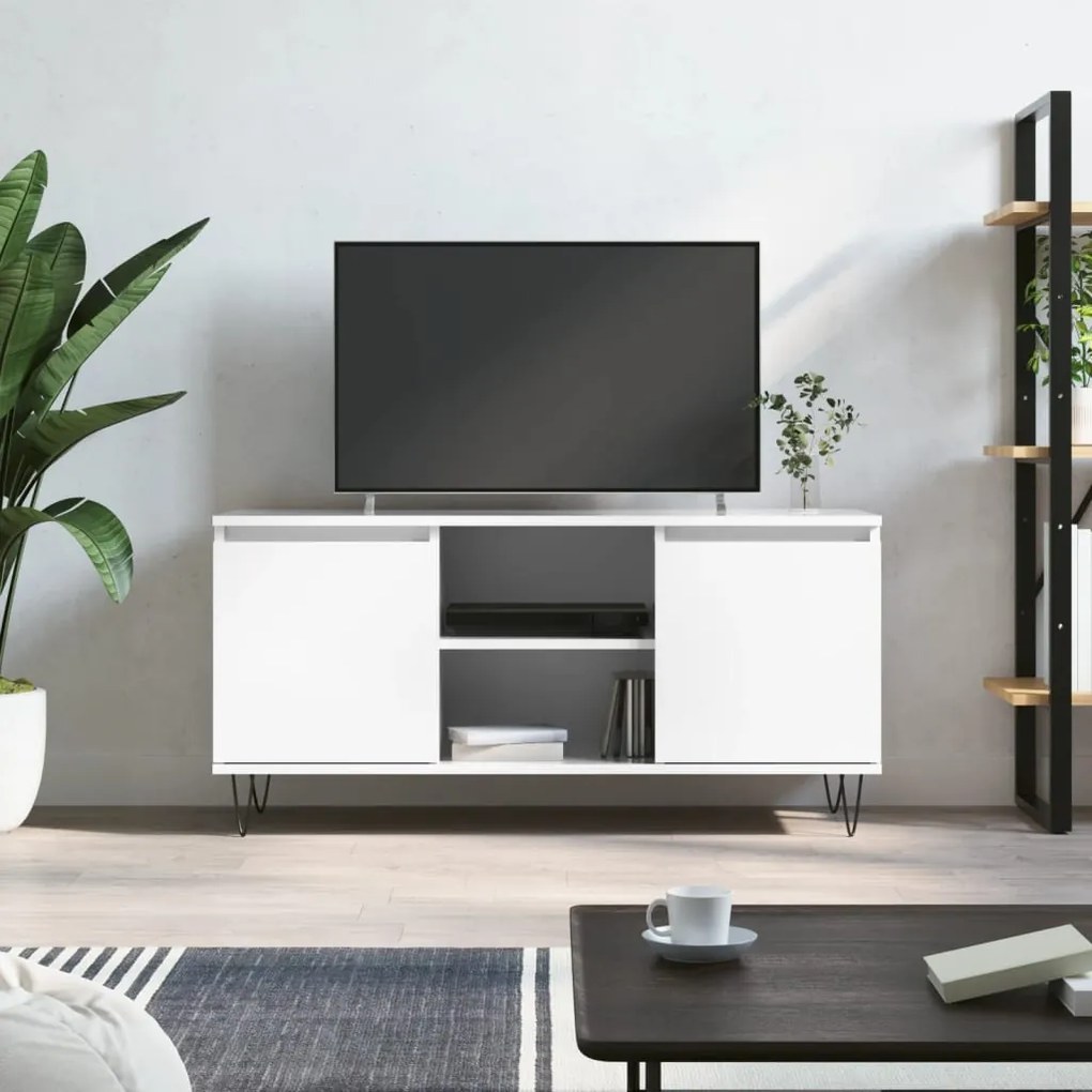 827014 vidaXL Comodă TV, alb extralucios, 104x35x50 cm, lemn compozit