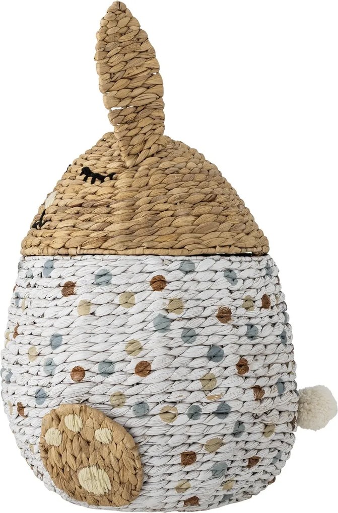 Coș depozitare iepuraș din iarbă de mare împletită, multicolor, cu capac și model cu buline, 35x60 cm, „Villja"