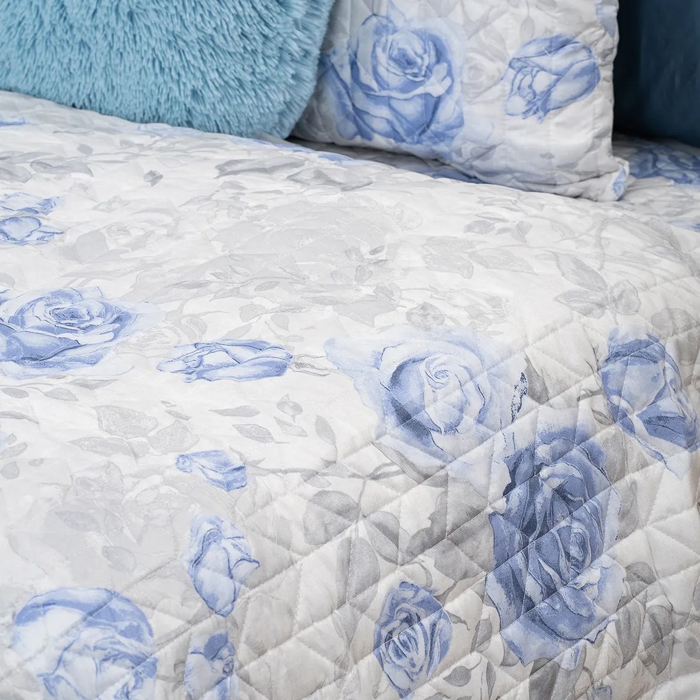 4Home Cuvertură de pat Roses in blue, 220 x 240 cm+ 2x 40 x 40 cm