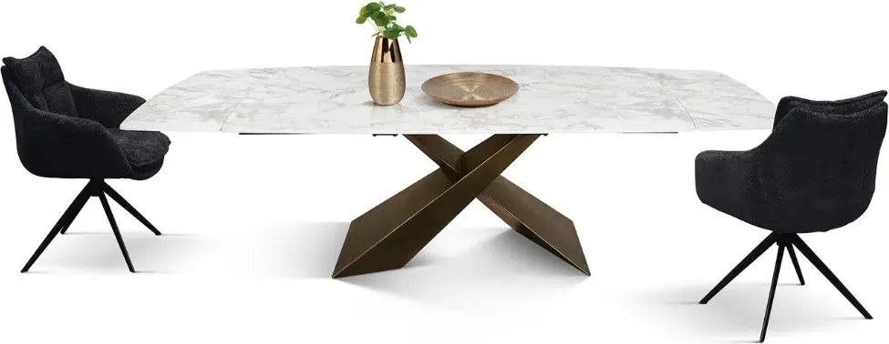MIRABELLE -MASA BLAT ROTUNJIT CERAMICA ALB  EXTENSIBILA -PICIOR METALIC BRONZ  160 cm/90 cm