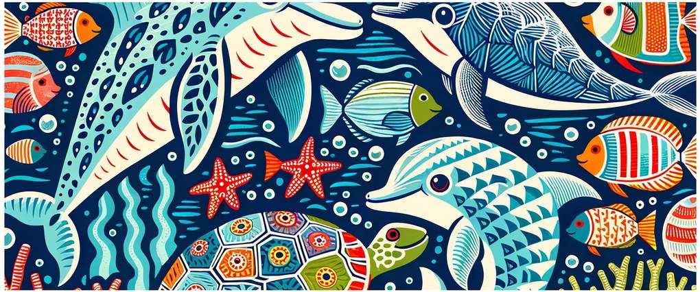 Tablou – Animale acvatice desenate (120x50 cm)