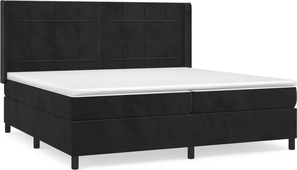 vidaXL Pat box spring cu saltea, negru, 200x200 cm, catifea