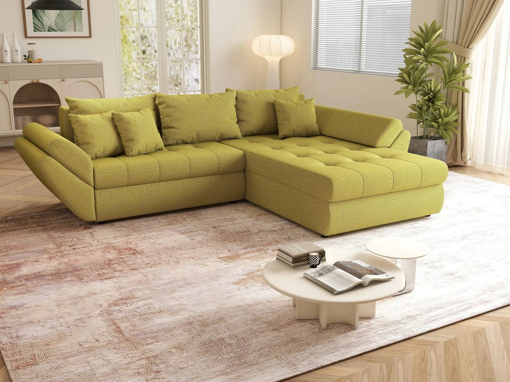 Colțar extensibil dumonde cu ladă de depozitare si sezut confortabil din spuma high-density, Loana Enjoy Green II 270x185 cm