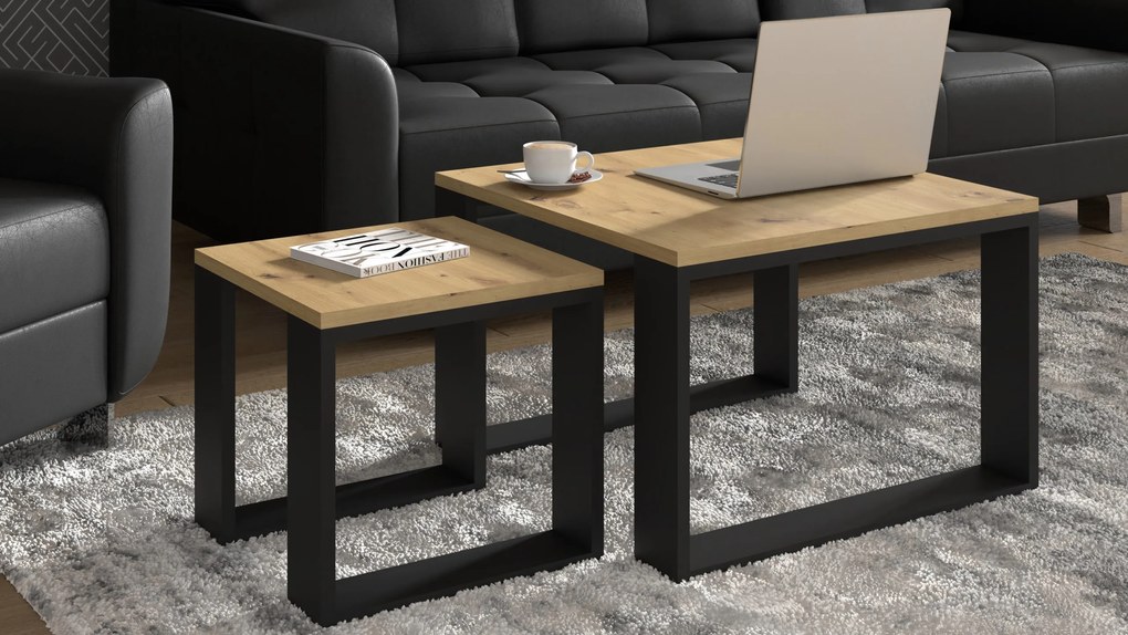 Set măsuțe cafea Nulakka (Stejar artisan + Negru). 1124967