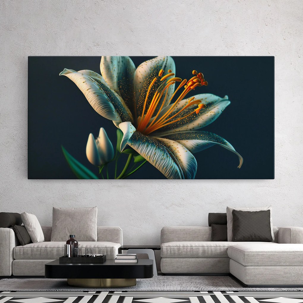 Tablou Canvas, 100x200cm, Dormitor si Living, Flori, Crini, Blue Grey Lily