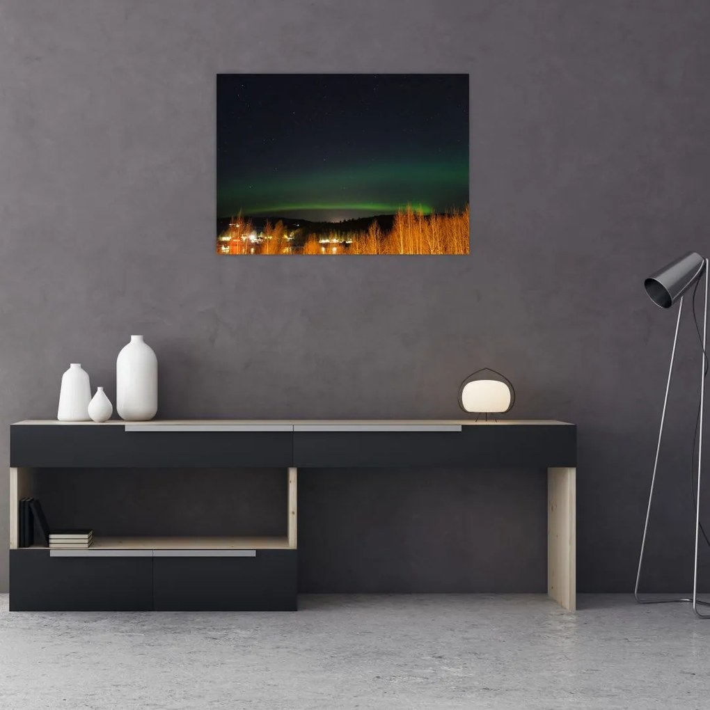 Tablou pe sticlă cu aurora borealis (70x50 cm)