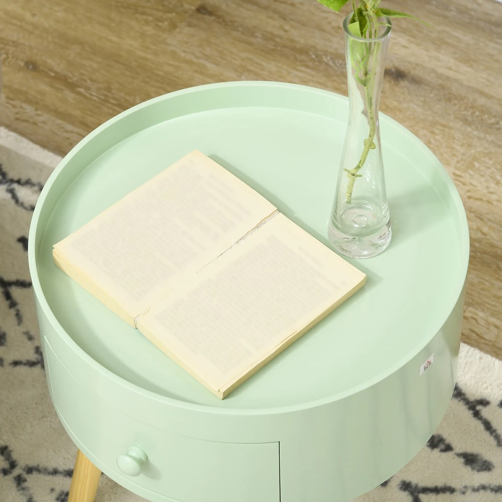 HOMCOM Masa de cafea masa de noapte masa de noapte rotunda design scandinav masa de suport cu sertar picioare subiri inclinate | Aosom Romania