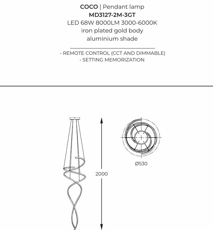 Lustra moderna spirala LED cu telecomanda PIRO