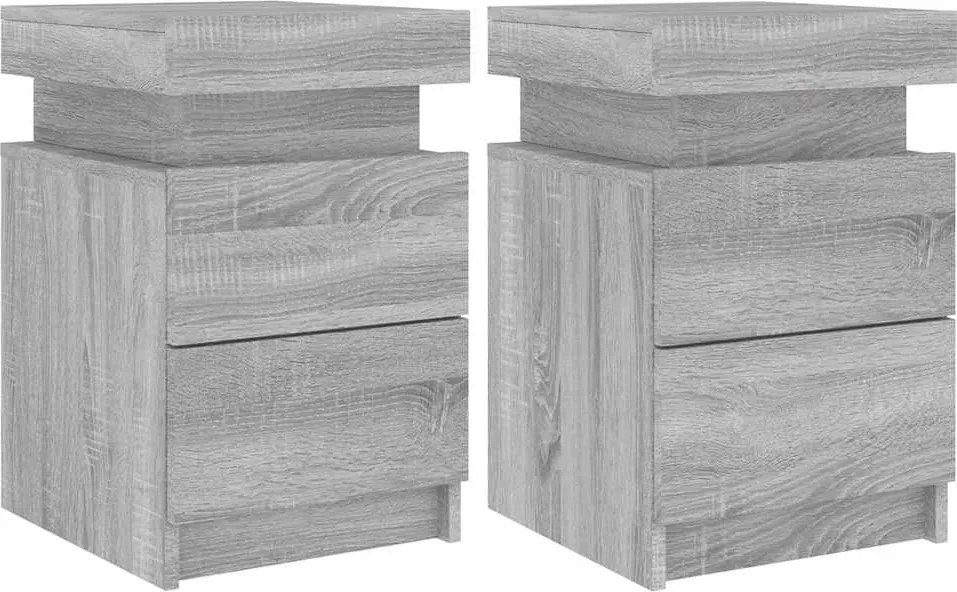 vidaXL Noptiere cu lumini LED, 2 buc., gri sonoma, 35x39x55 cm