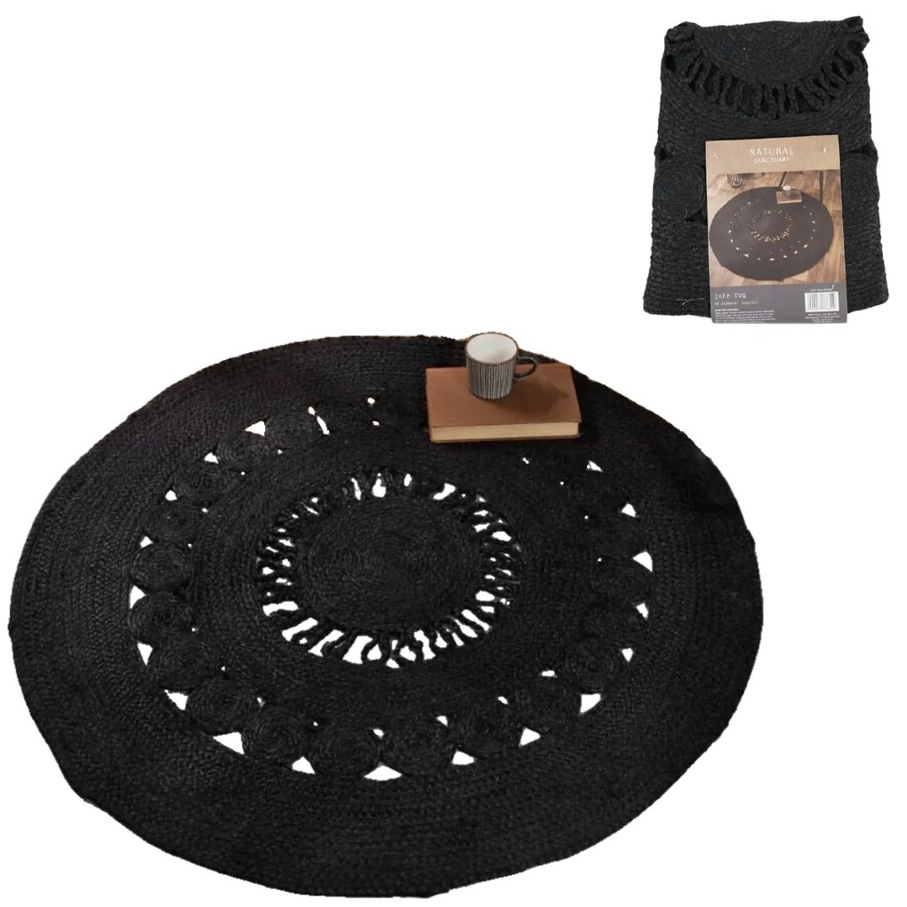 Covor rotund din iuta MAYA 100 cm, negru