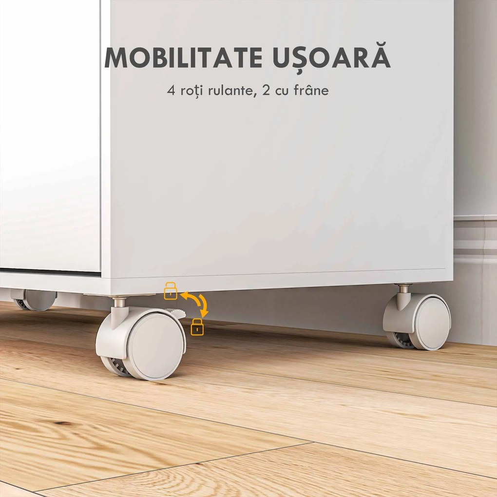 HOMCOM Dulap Multifuncțional cu Masă de Călcat | Blat din Tesatura Efect In | 3 Rafturi | Ghidaj pentru Agățat | 127x42.5x99 cm | Alb | Aosom Romania