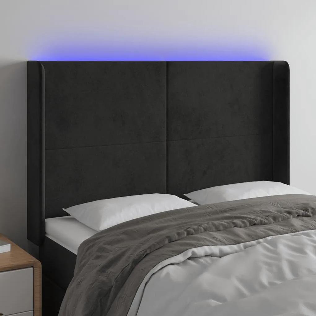 3123818 vidaXL Tăblie de pat cu LED, negru, 147x16x118/128 cm, catifea
