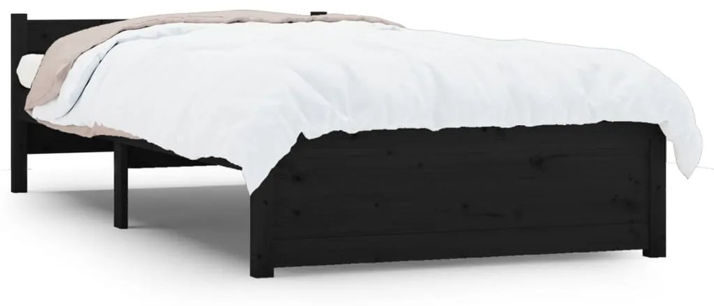 815008 vidaXL Cadru de pat mic single, negru, 75x190 cm, lemn masiv