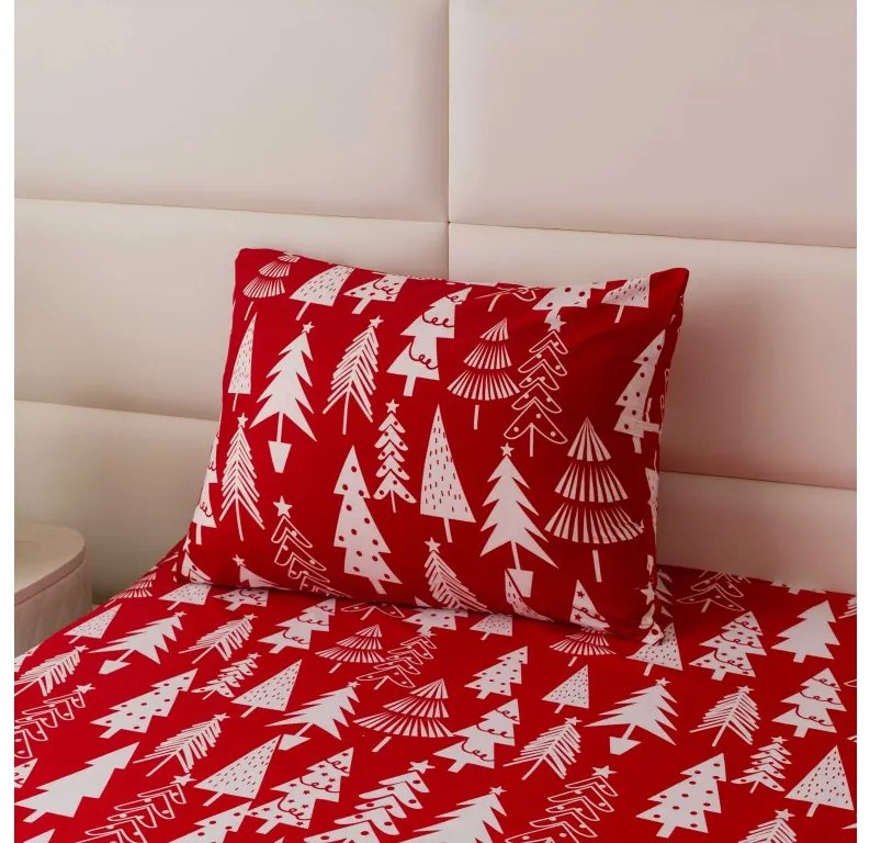 Lenjerie de pat din bumbac CHRISTMAS TREES rosu Dimensiune lenjerie de pat: 70 x 90 cm | 140 x 200 cm