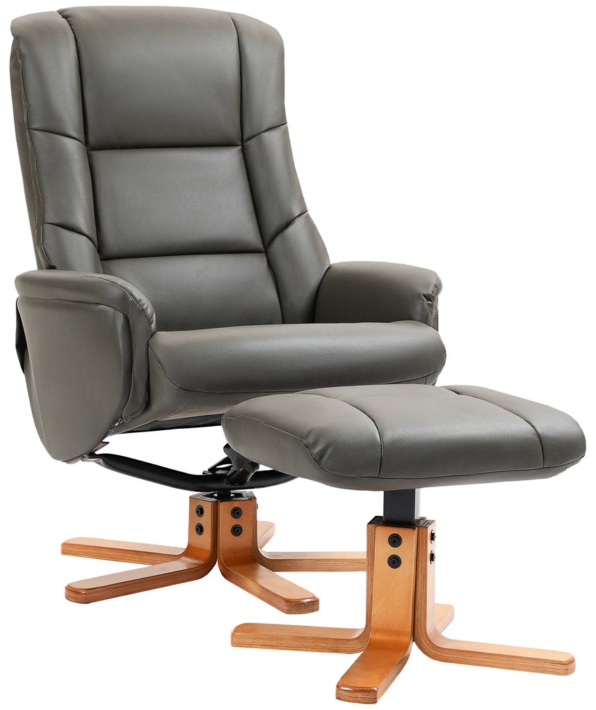 HOMCOM Fotoliu de relaxare cu otoman spătar basculant reclinabil șezut căptușit tapițerie sintetică gri | Aosom Romania