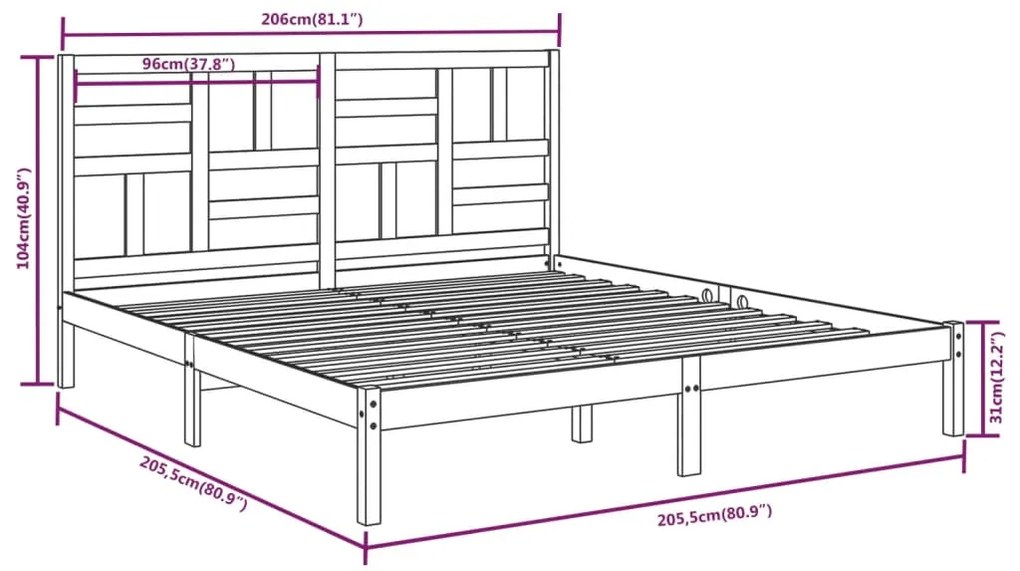 Cadru de pat, gri, 200x200 cm, lemn masiv Gri, 200 x 200 cm