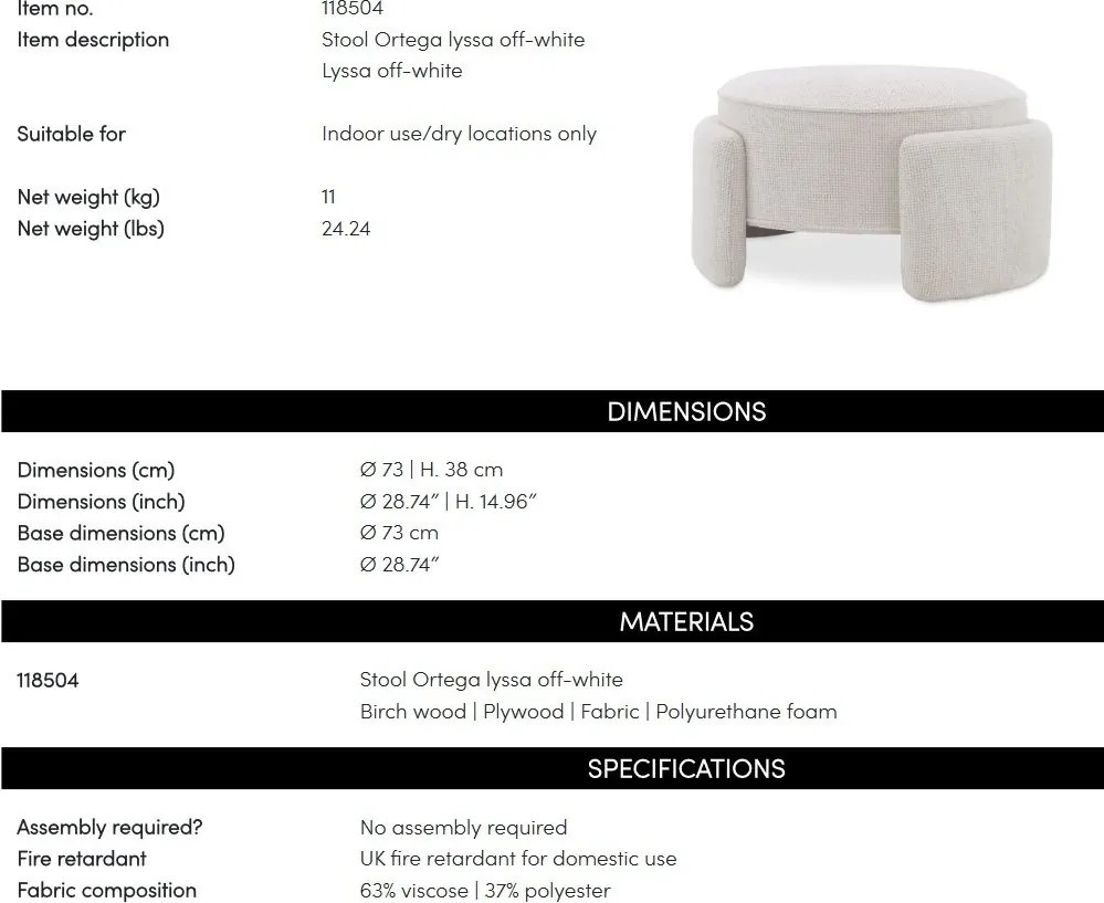 Taburete modern design LUX Ortega, Lyssa off-white