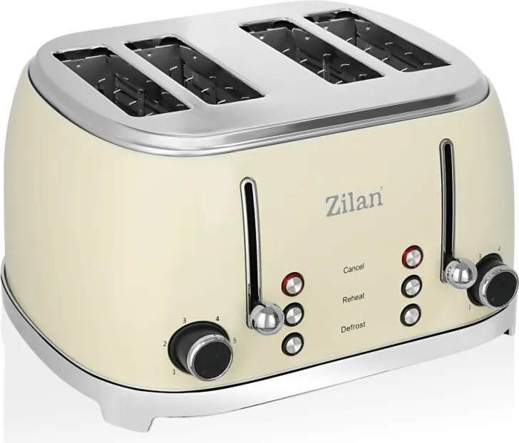 Prajitor de paine Retro Zilan ZLN1214, 4 felii de paine, 1500W, 6 trepte, dezghetare, reincalzire, picioruse antiderapante