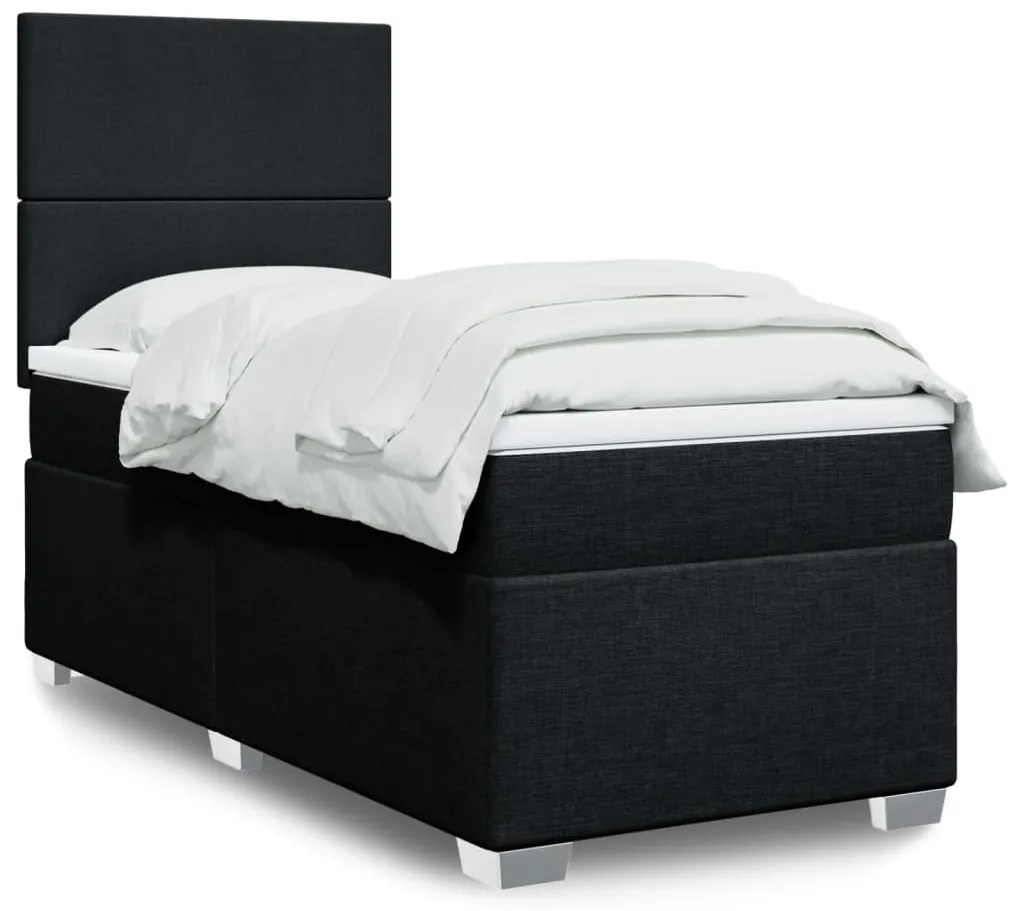 vidaXL Pat box spring cu saltea, negru, 100x200 cm, textil