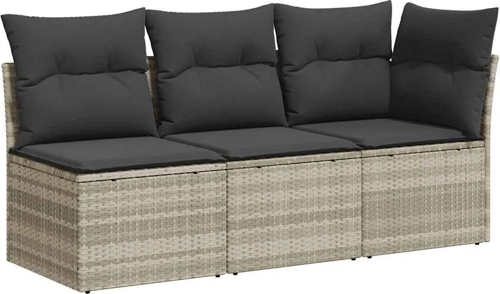 vidaXL Canapea de grădină cu perne, 3 locuri, gri deschis, poliratan