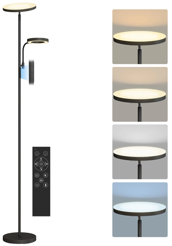 HOMCOM Lampadar LED 42W reglabil 2700K-6500K 4 culori variere continua, 4 moduri scena, telecomanda si control tactil | Aosom Romania