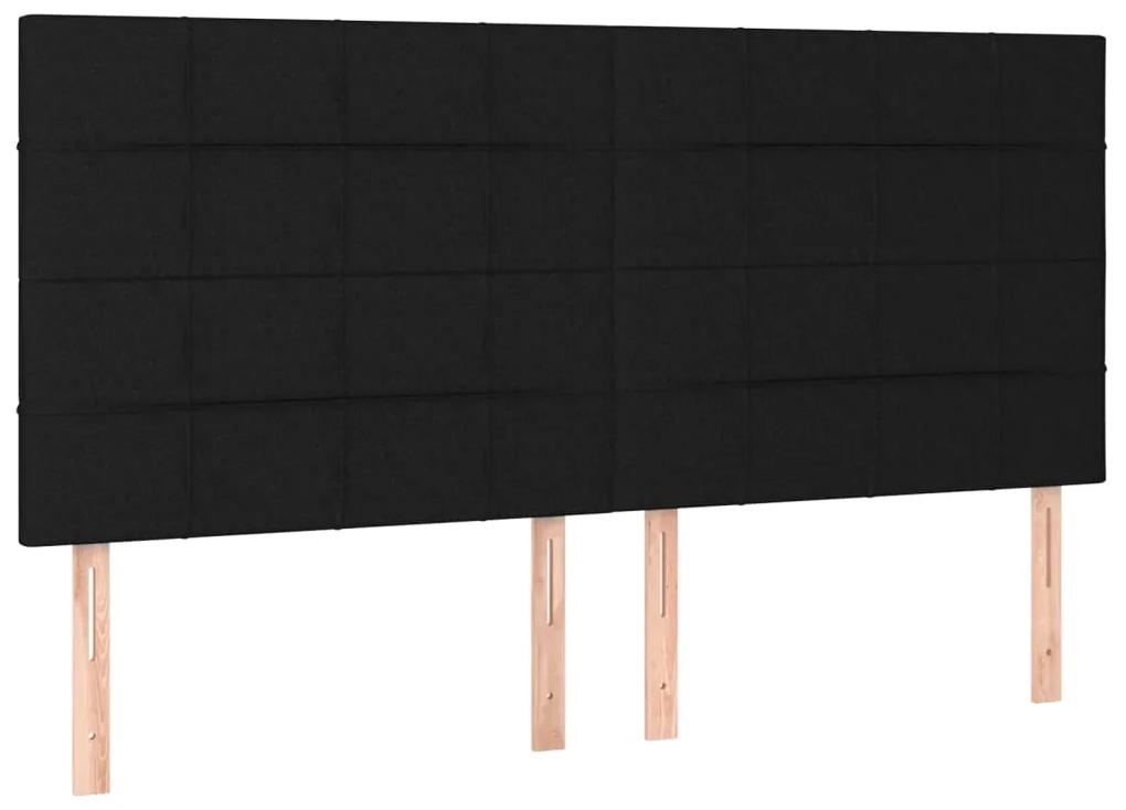 Pat cu arcuri, saltea si LED, negru, 160x200 cm, textil Negru, 160 x 200 cm, Cu blocuri patrate