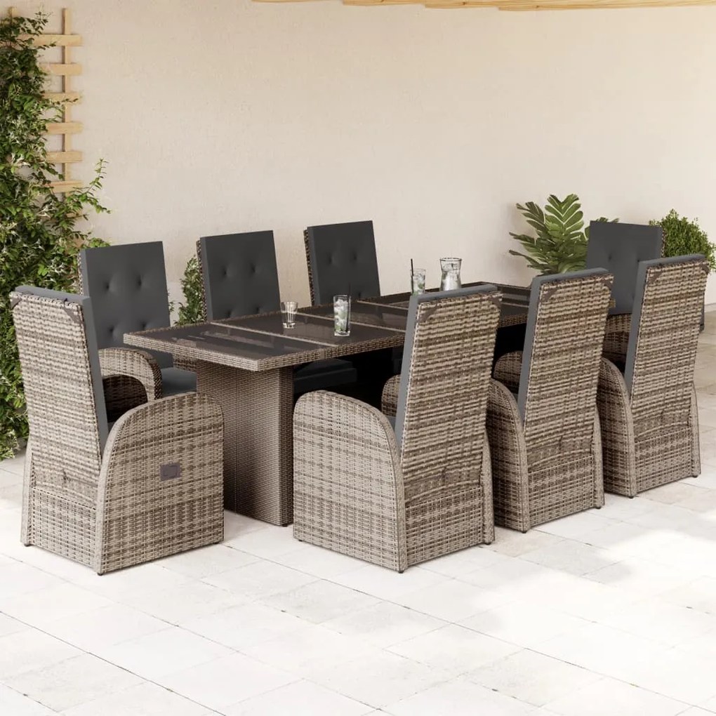 3277622 vidaXL Set mobilier grădină cu perne, 9 piese, gri, poliratan