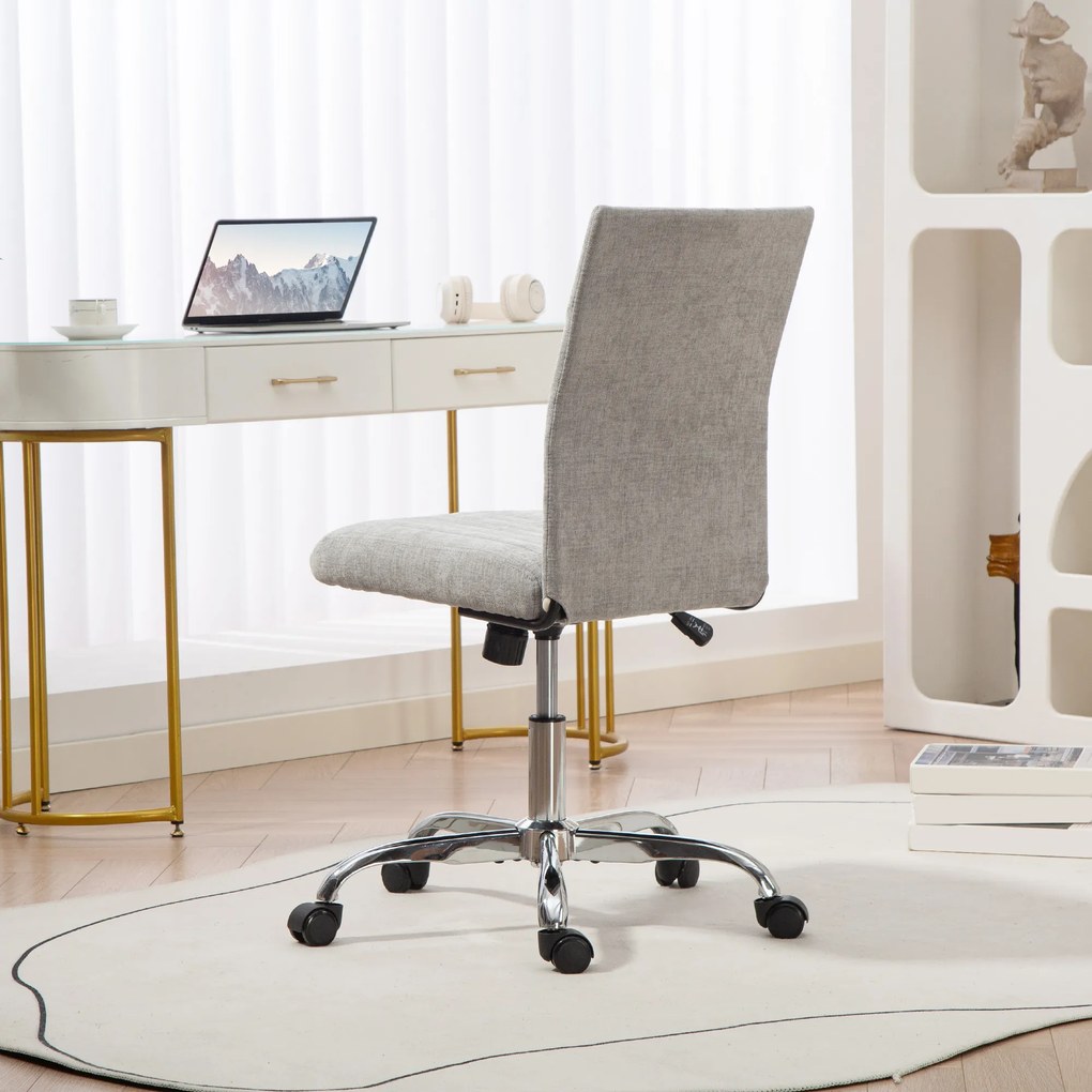 HOMCOM Scaun Birou Rotativ Fără Cotiere Înălțime Reglabilă Țesătură Gri | Aosom Romania