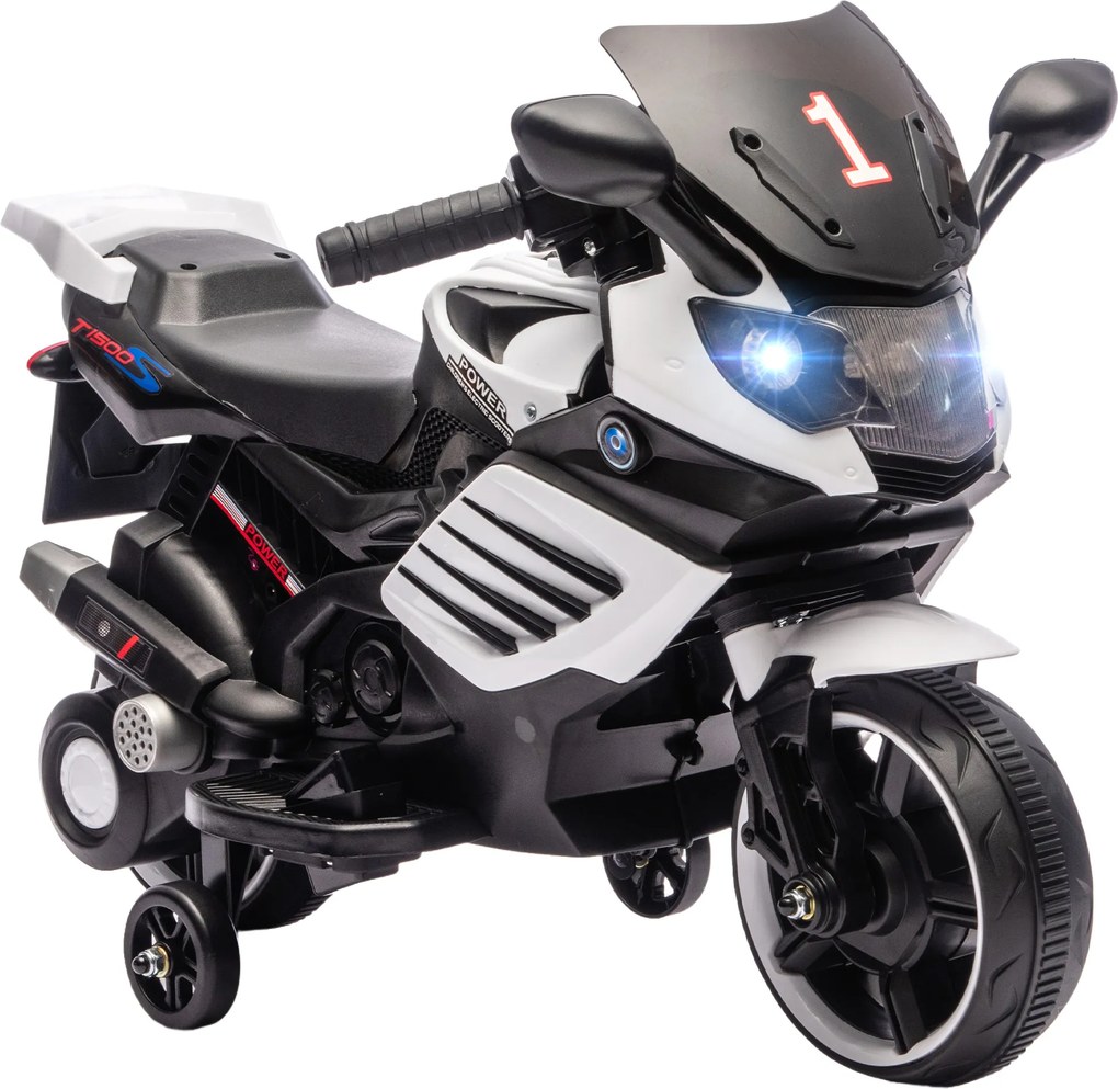 AIYAPLAY Motocicletă electrică pentru copii 18-36 luni, 6V, cu roți detașabile, faruri și muzică, albă | Aosom Romania