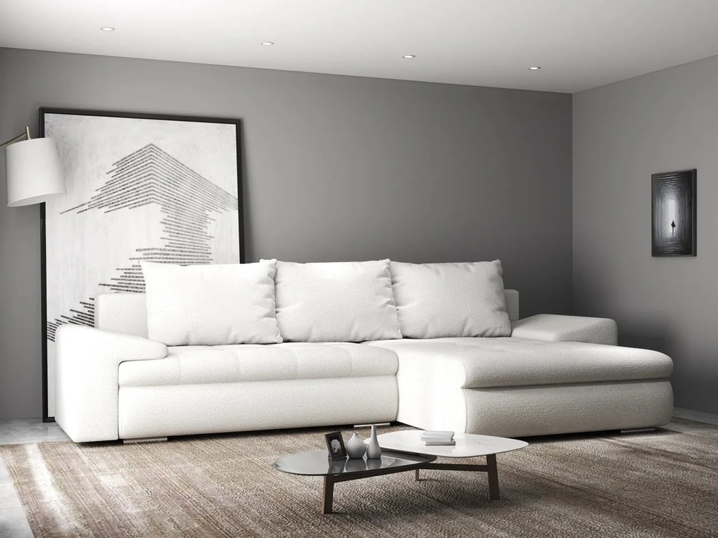 Colțar extensibil dumonde cu ladă de depozitare si sezut confortabil din spuma high-density, Leonardo Euphoria Ivory 260x185 cm II