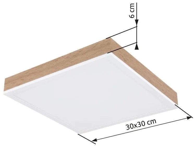 Plafoniera LED aluminiu alb, MDF aspect de lemn DORO 30x30cm