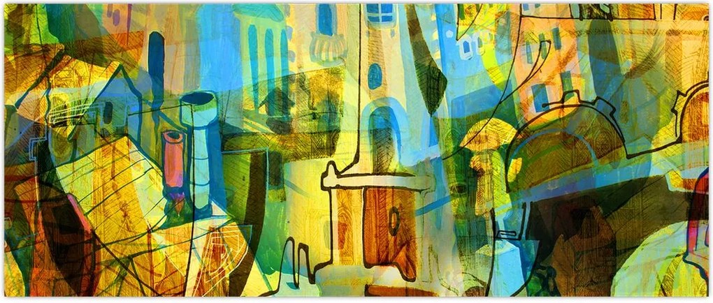 Tablou - Arhitectură, abstractizare cubistă (120x50 cm)