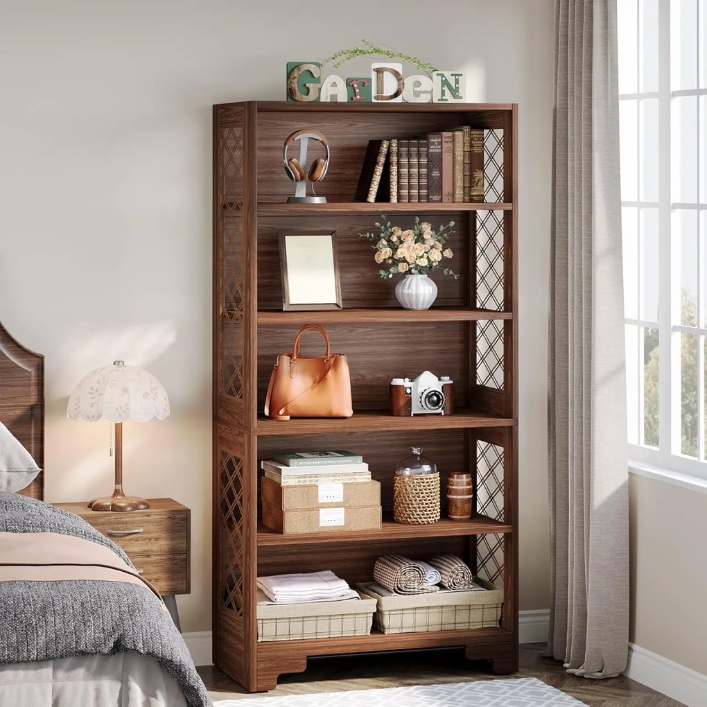 RAM2 - Rafturi, 80 cm, Biblioteca cu 6 rafturi , depozitare carti, living, birou, camera copii - Maro