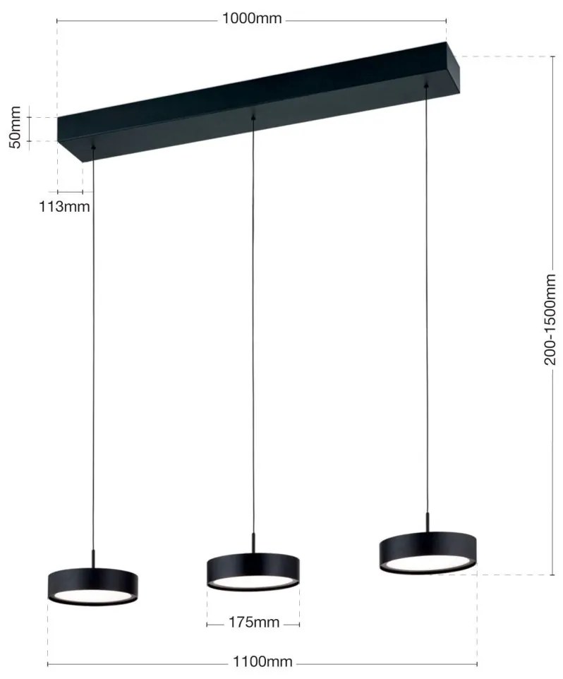 Lustra LED suspendata iluminat ambiental TEIDE negru