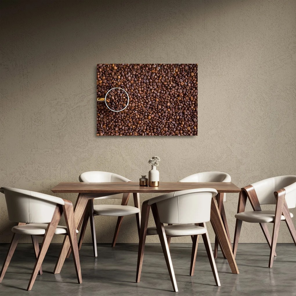 Tablou pe sticlă - boabe de cafea (70x50 cm)