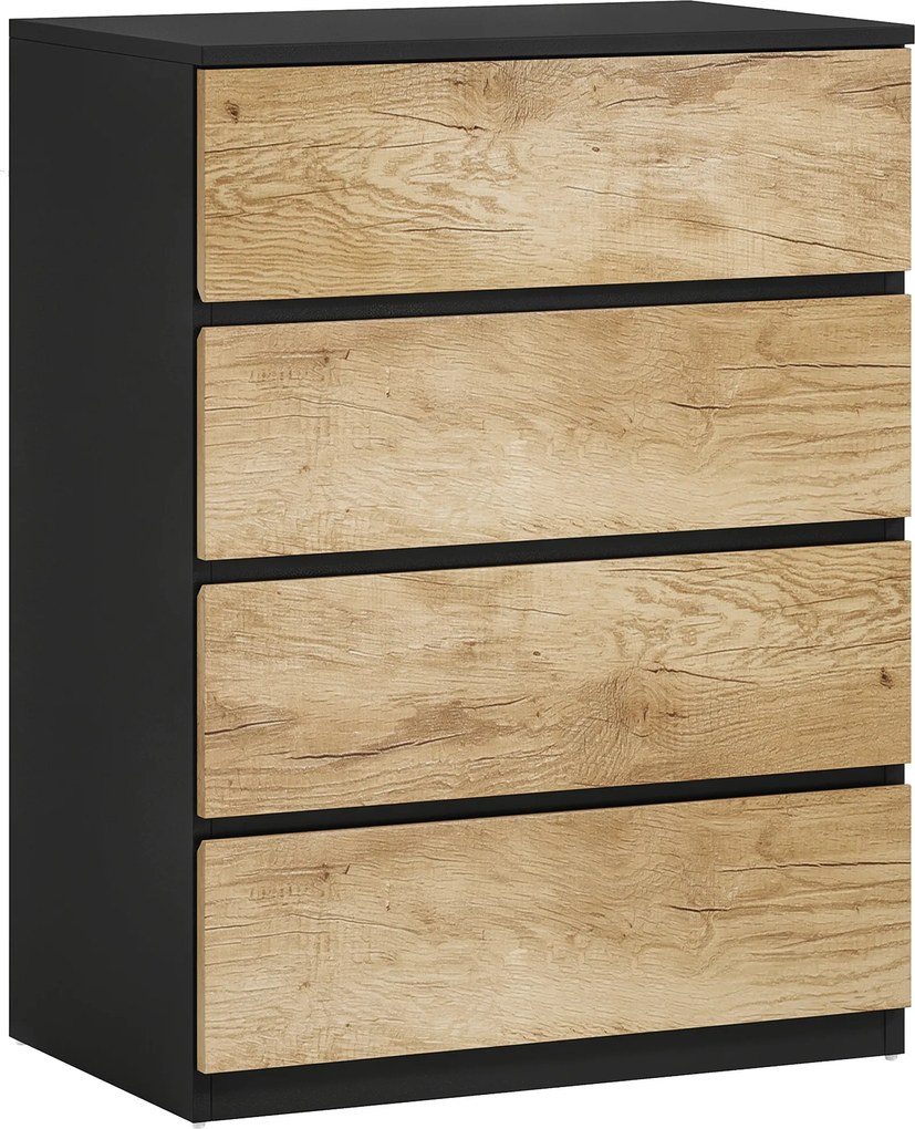 HOMCOM Comodă cu 4 Sertare din Lemn cu Șine Metalice și Mânere Frezate, 60x40x80 cm, Negru și Stejar | Aosom Romania