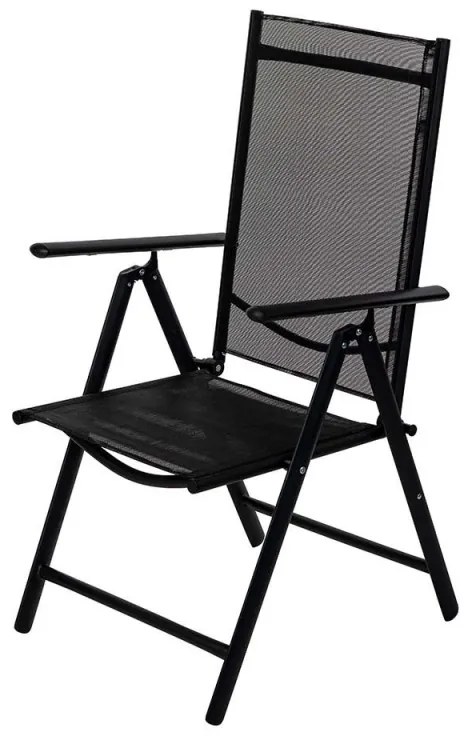 Scaun metalic pliabil Muhler 1005248, 7 pozitii, Spatar si scaun din material textil, Negru