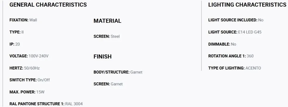 Aplica de perete ambientala directionabila MATILDA burgandy