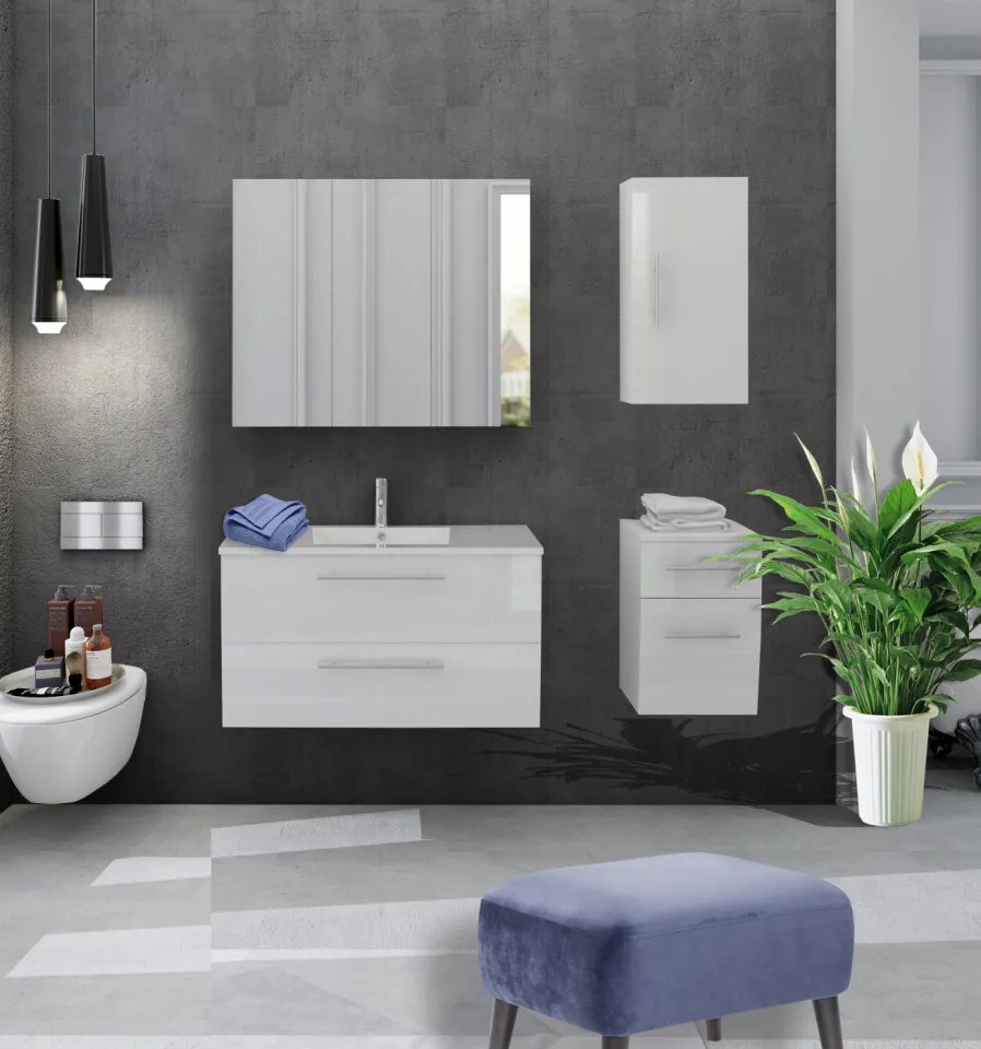 Set 4 piese mobilier pentru baie, alb, 90 cm