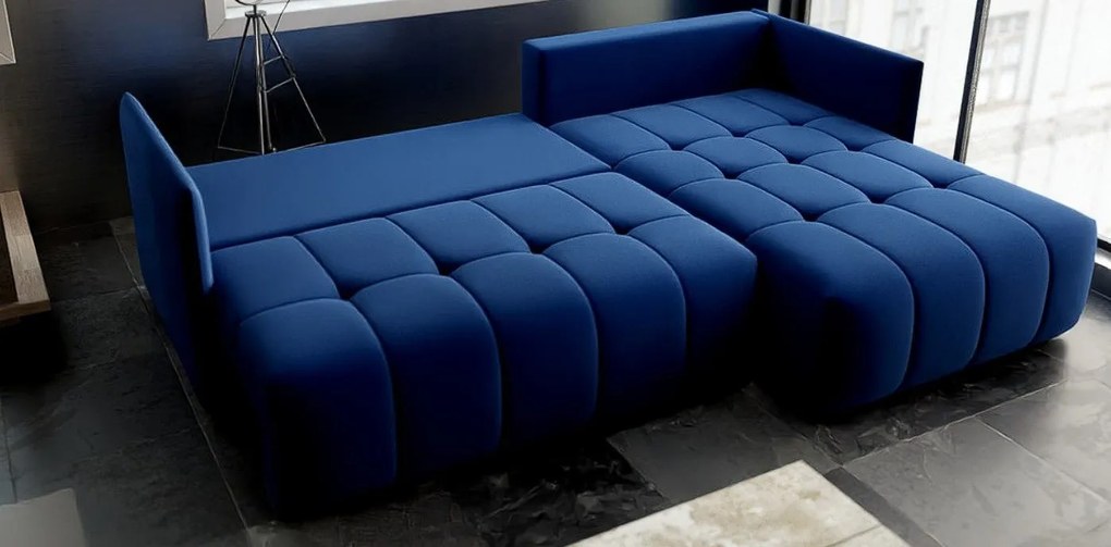 Colțar extensibil dumonde cu ladă de depozitare si sezut confortabil din spuma high-density, Malta Royal Blue II 235x185 cm
