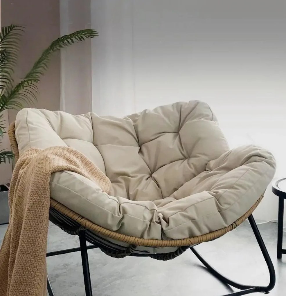 Balansoar metalic pentru interior si exterior, scaun tip ou cu pernă captusita, Bej