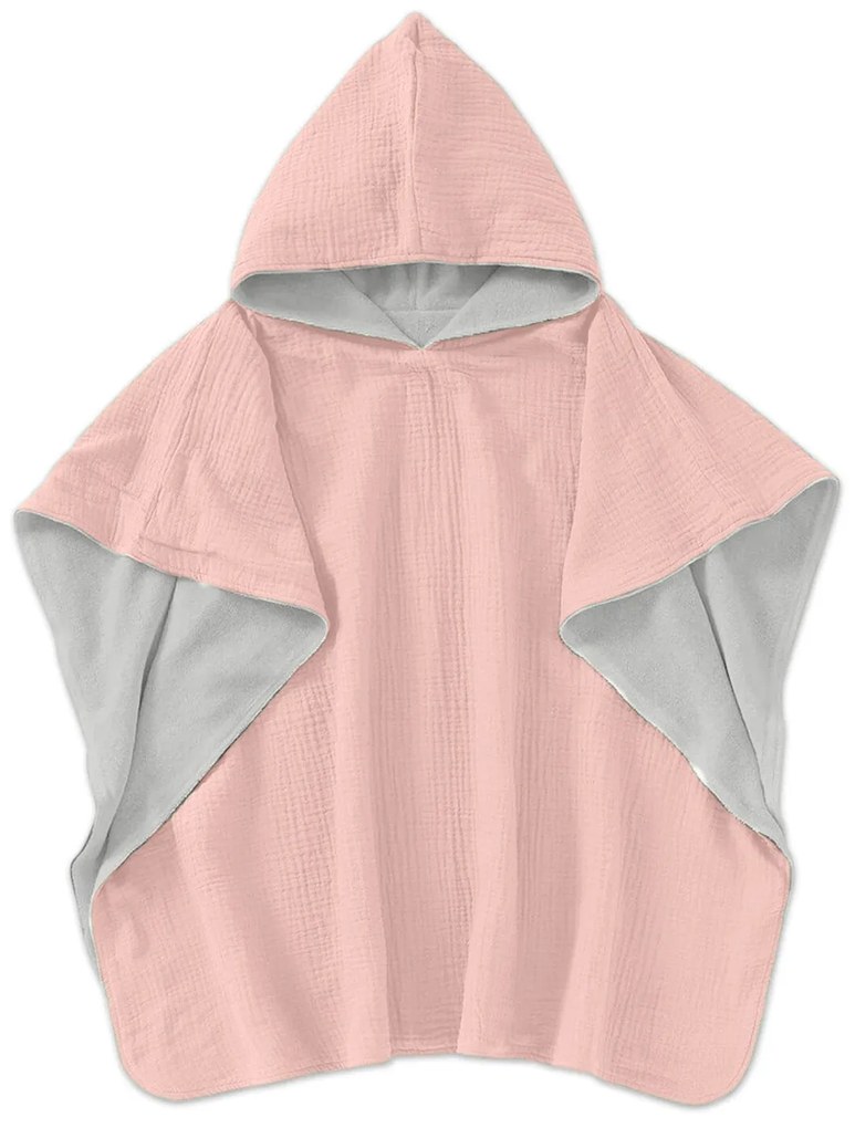 Prosop plaja - Poncho copii din muselina dubla si frotir Kidizi 2-5 ani Old Rosa